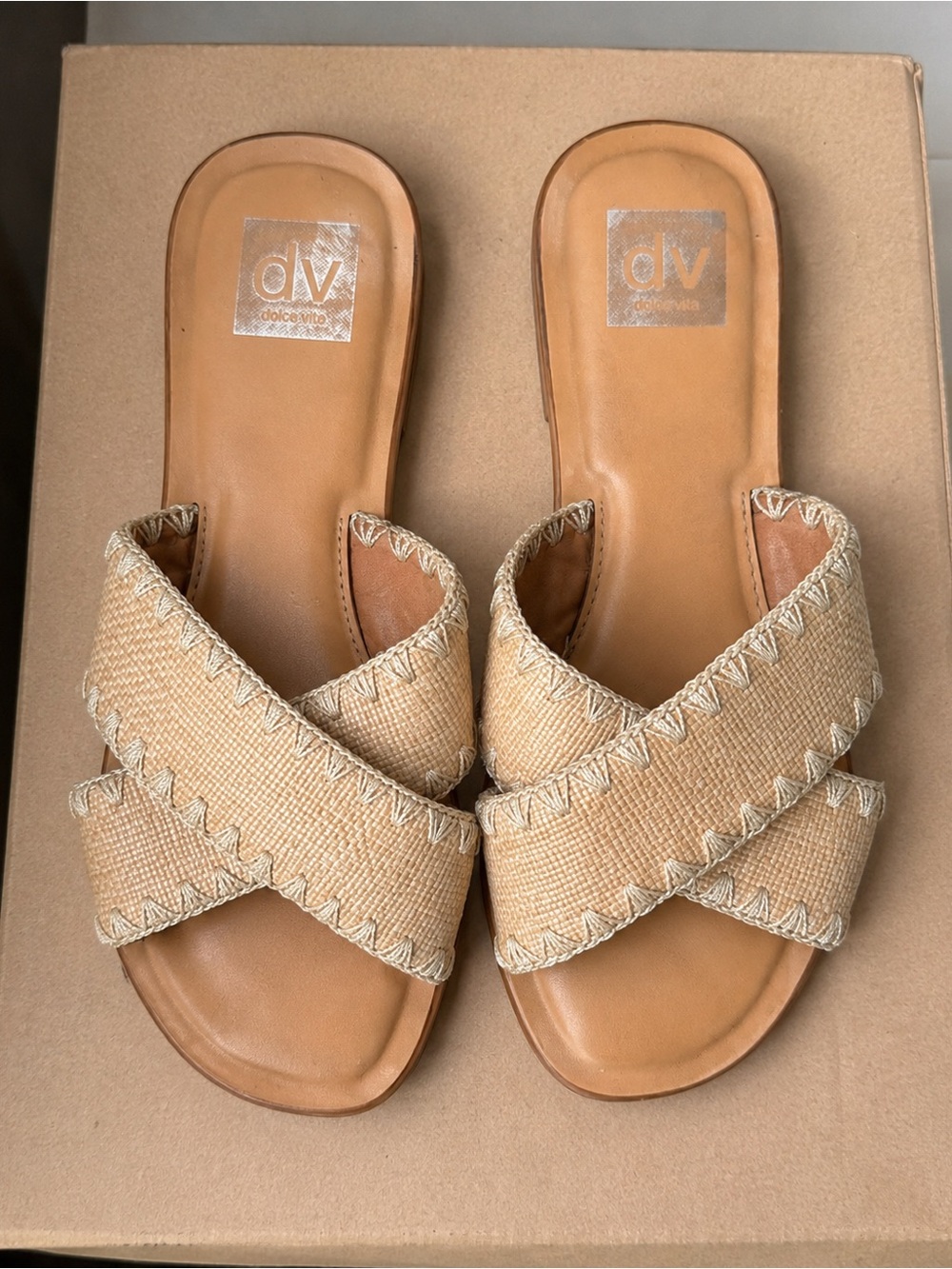 Dolce Vita DV Woven Raffia Crisscross Slide Sandals Size 9.5